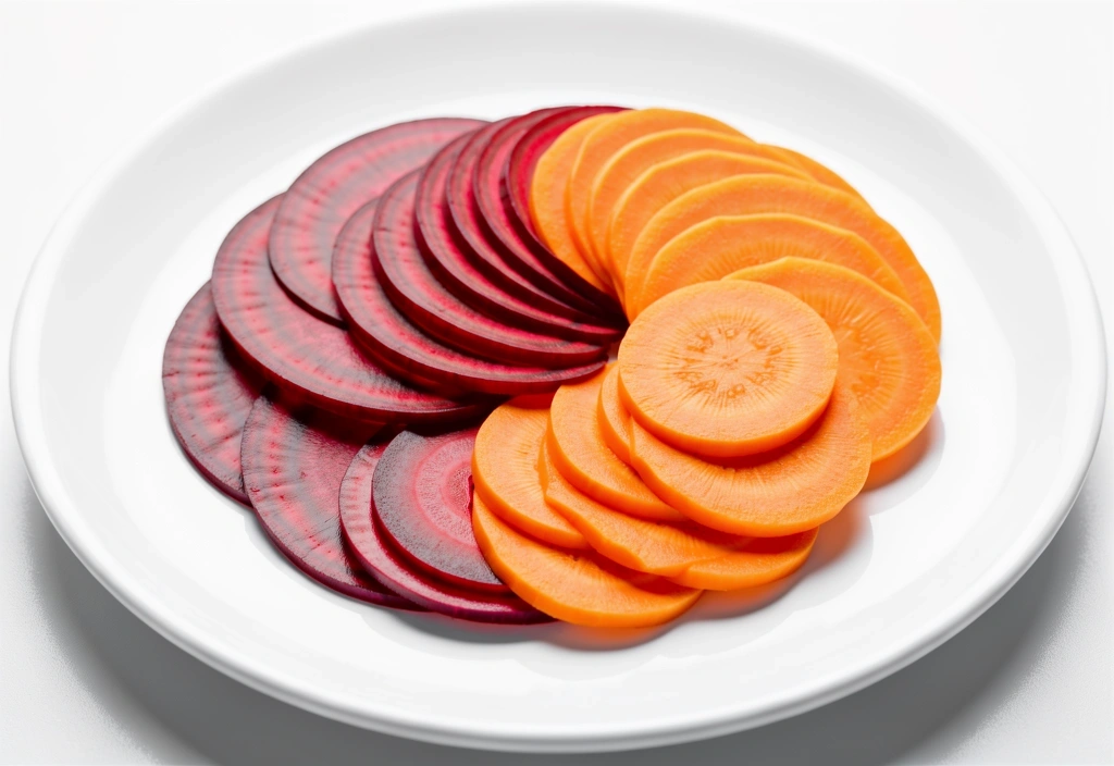 Farbenfrohe Gemüsescheiben in spiralförmiger Anordnung